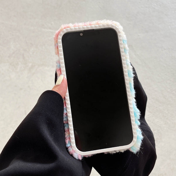 Cute Warm Coloful Grid Plush Fluffy Soft iPhone Case