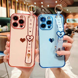 Plating Love Heart Wrist Strap Chain Bracelet Soft iPhone Case