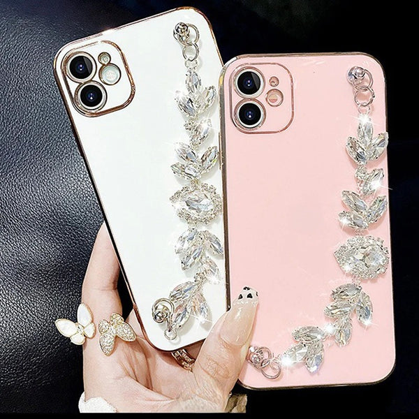 Glitter Bling Sparkling Diamond Wrist Strap Chain Bracelet Soft iPhone Case