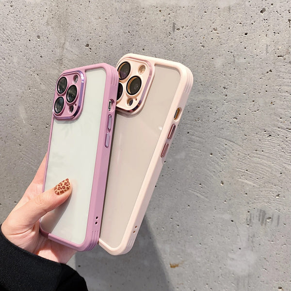 Solid Color Frame Metal Camera Lens Protection Soft iPhone Case