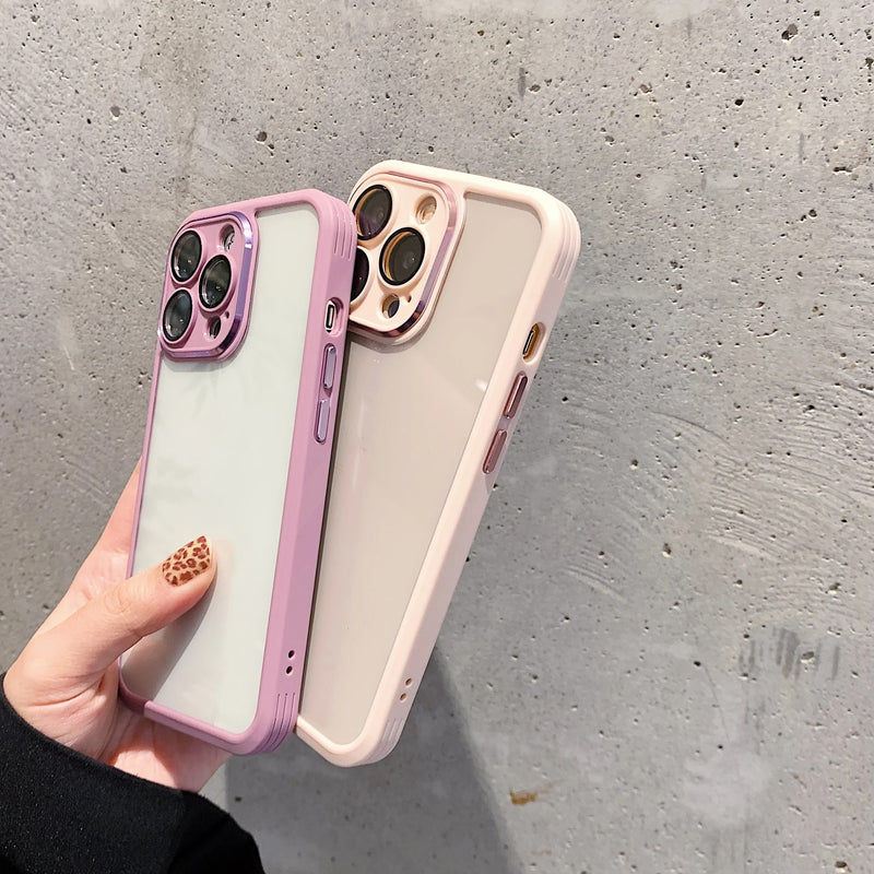 Solid Color Frame Metal Camera Lens Protection Soft iPhone Case