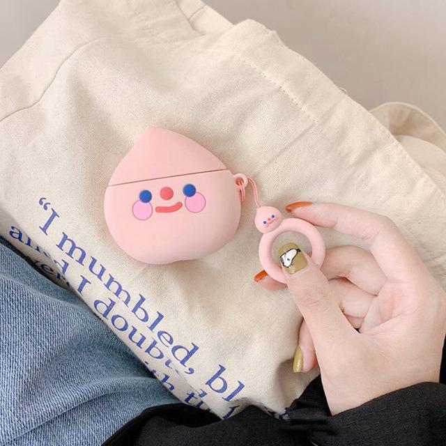 Cartoon Strawberry Peach with Ring Lanyard AirPods Case