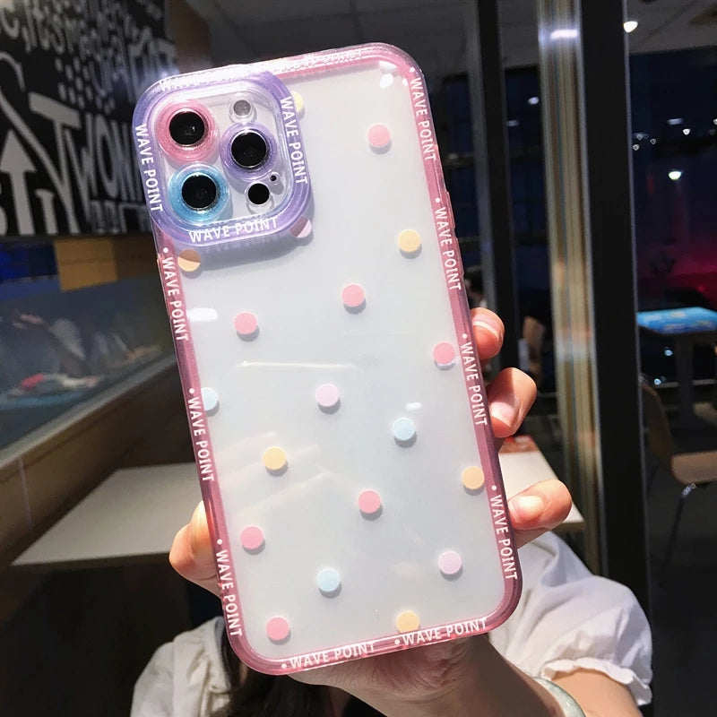 Cute Colorful Polka Dot Camera Lens Protection Clear Soft iPhone Case