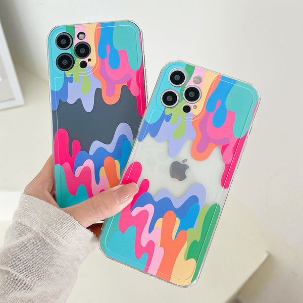 Colorful Melted Cream Painting Clear Soft Phone Case Back Cover for iPhone
