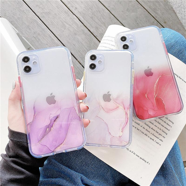 Gradient Marble Texture Clear Soft Phone Case Back Cover for iPhone