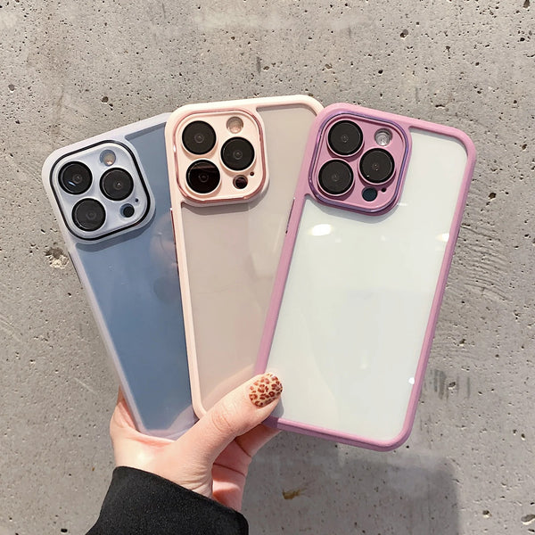 Solid Color Frame Metal Camera Lens Protection Soft iPhone Case