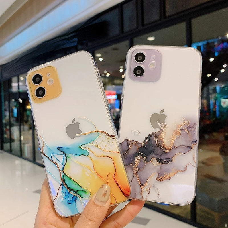 Fashion Marble Camera Lens Protection Shockproof Clear Soft iPhone Case
