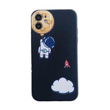 Side Cartoon Astronaut Silicone Soft Phone Case Back Cover for iPhone