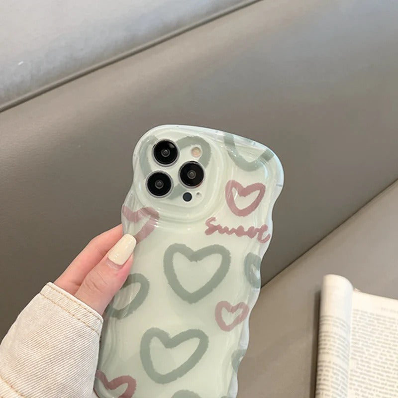Cute Love Heart Curly Wave Frame Soft iPhone Case