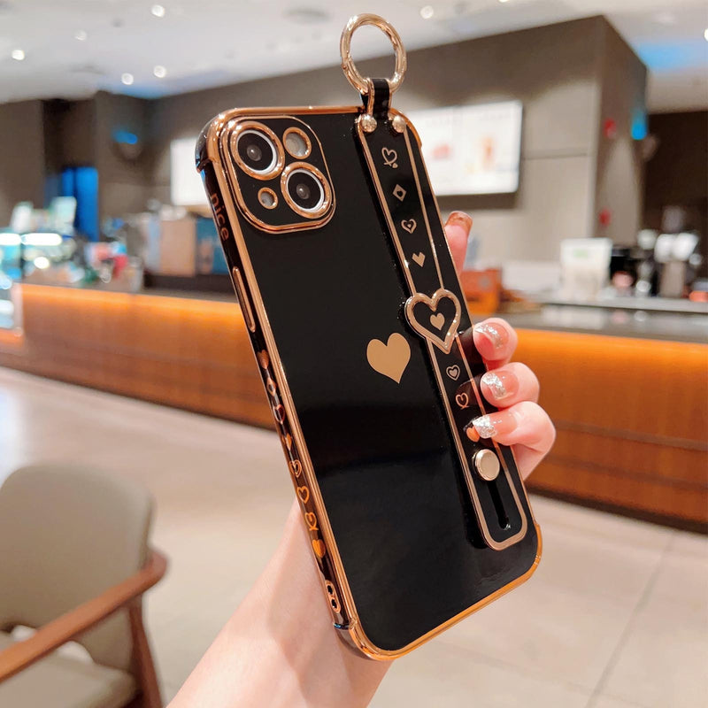 Plating Love Heart Wrist Strap Chain Bracelet Soft iPhone Case