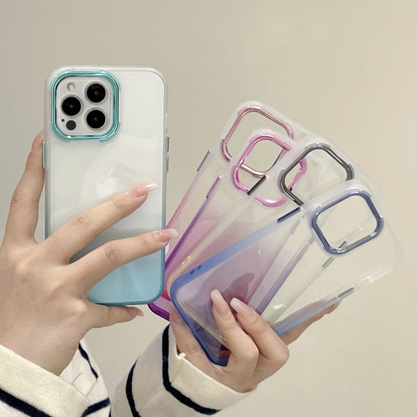 Gradient Color Metal Camera Clear Soft iPhone Case