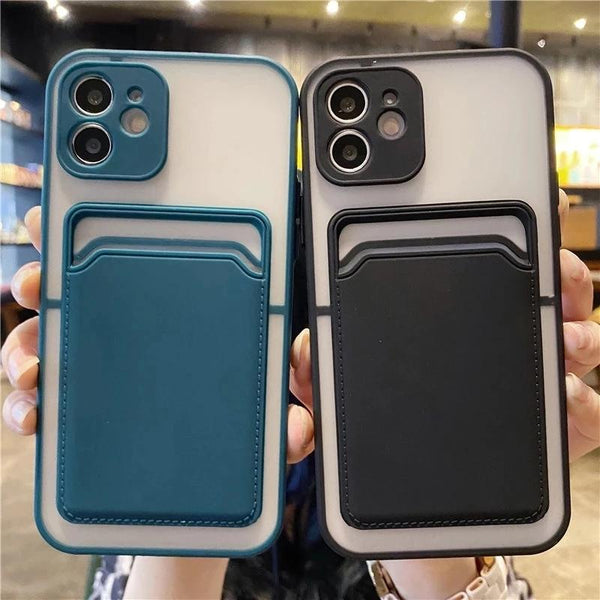 Solid Color Card Holder Lens Protection Soft iPhone Case