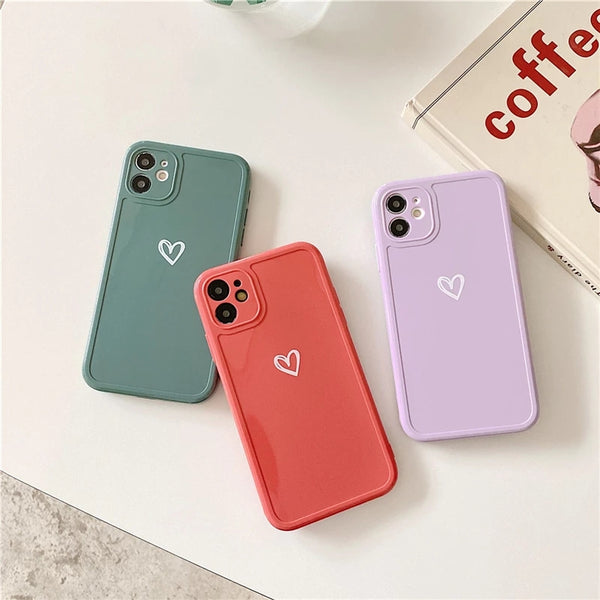 Candy Color Cute Love Heart Phone Case Back Cover for iPhone