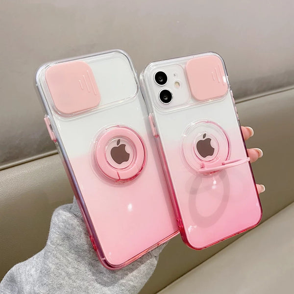 Gradient Camera Protection Ring Holder Shockproof Clear Soft iPhone Case