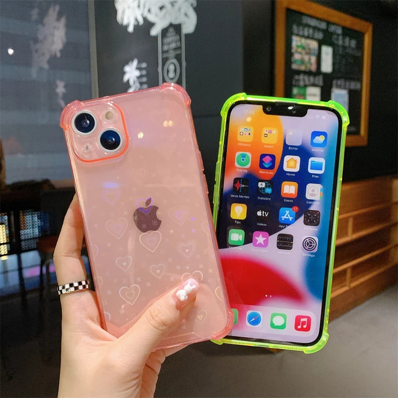 Luxury Laser Love Heart Clear Silicone Soft iPhone Case