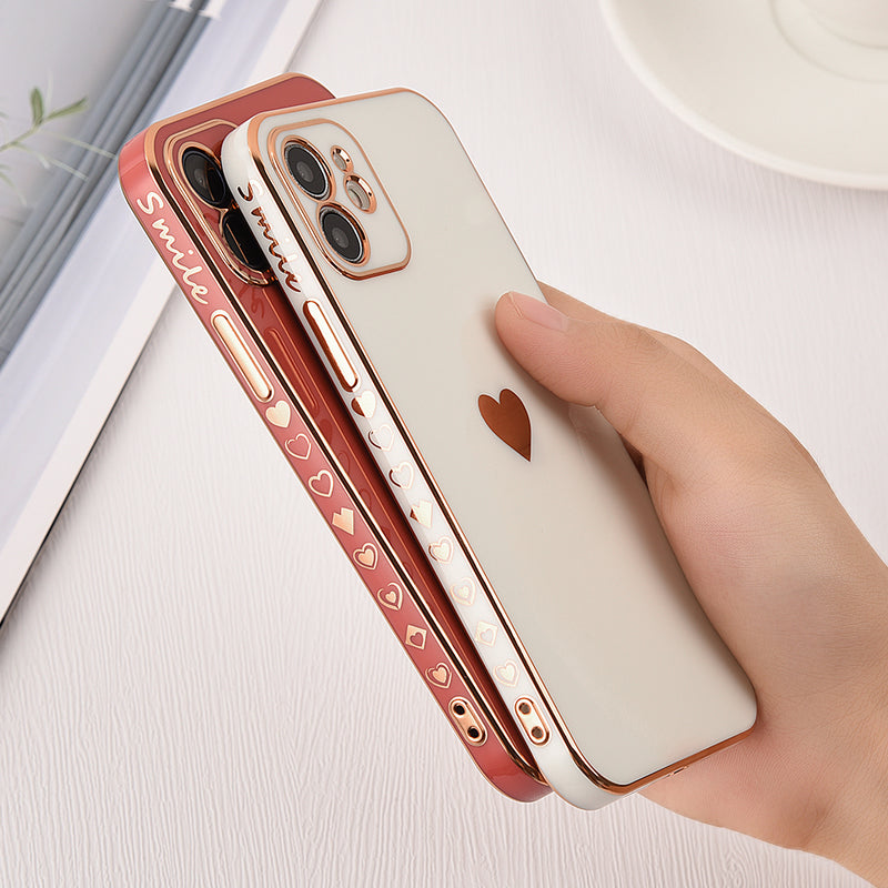 Cute Plating Love Heart Camera Lens Protection Silicone Soft iPhone Case