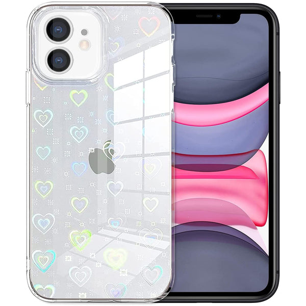 Cute Glitter Gradient Laser Love Heart Pattern Clear Soft iPhone Case