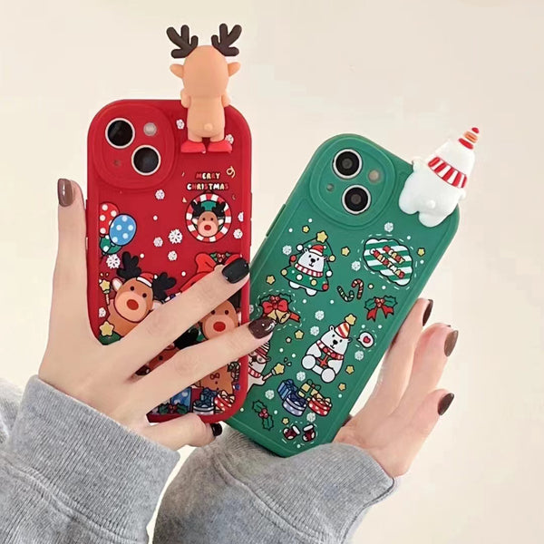 Christmas 3D Elk Snowman Bear Camera Lens Protection iPhone Case