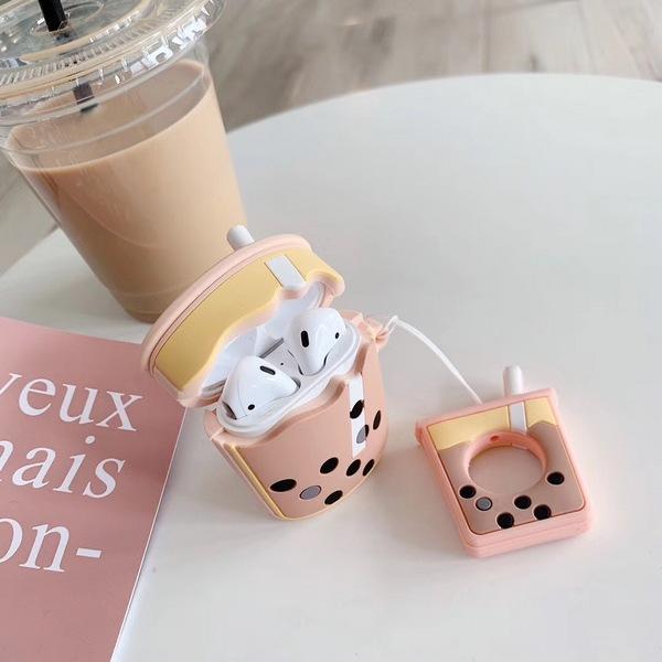 3D Cartoon Candy Color Milky Tea with Hook AirPods Case