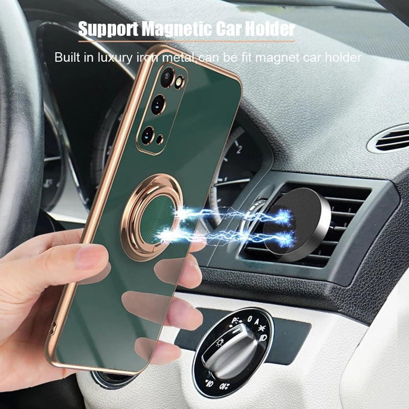 Plating Silicone With Ring Holder Stand Samsung Case