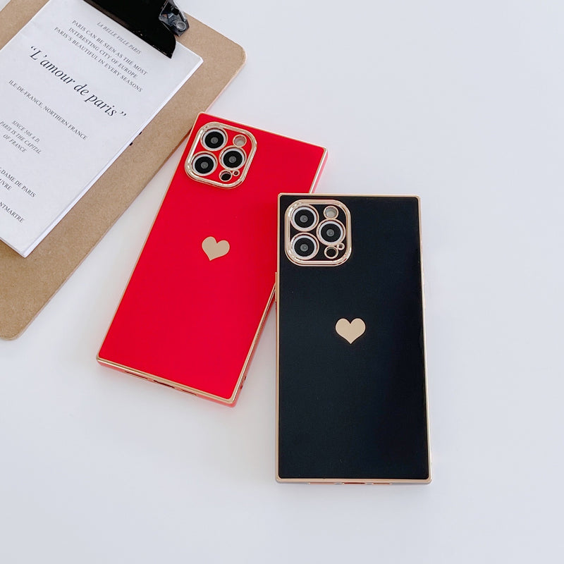 Electroplated Square Love Heart Shockproof Protective Soft iPhone Case