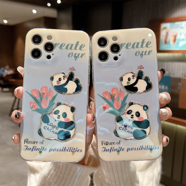 Blue-ray Panda Diamend Shockproof Soft iPhone Case