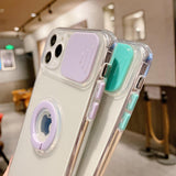 Candy Color Ring Holder Slide Lens Camera Protection Clear Soft Phone Case Back Cover for iPhone
