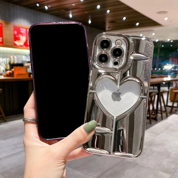 Electroplating 3D Hollow Love Heart Soft iPhone Case