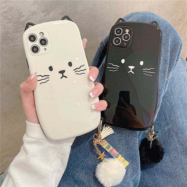 Cute 3D Cat With Wrist Holder Phone Case Back Cover for iPhone