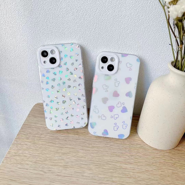 Cute Love Heart Laser Double Layer Soft iPhone Case