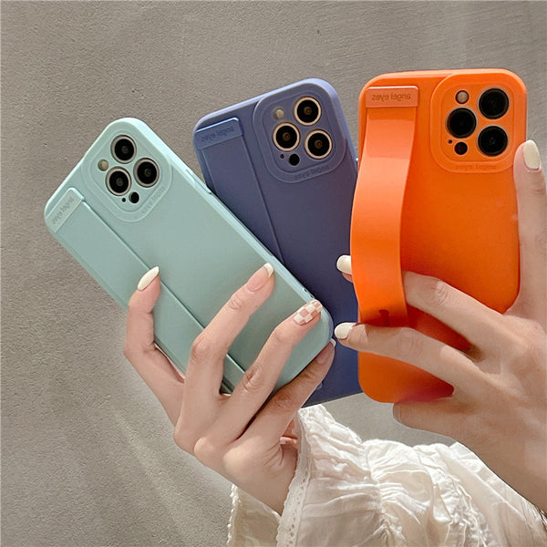 Candy Color Edge Matte Wrist Strap Stand iPhone Case