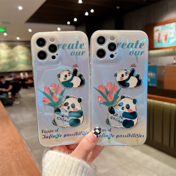 Blue-ray Panda Diamend Shockproof Soft iPhone Case