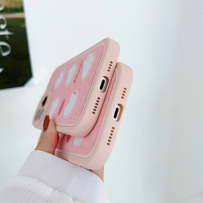 Cute Embroidery Love Heart Soft iPhone Case