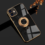 Plating Solid Color Ring Stand Holder Soft Phone Case Back Cover for iPhone