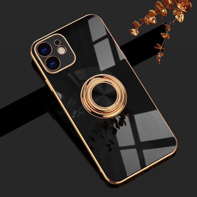 Plating Solid Color Ring Stand Holder Soft Phone Case Back Cover for iPhone