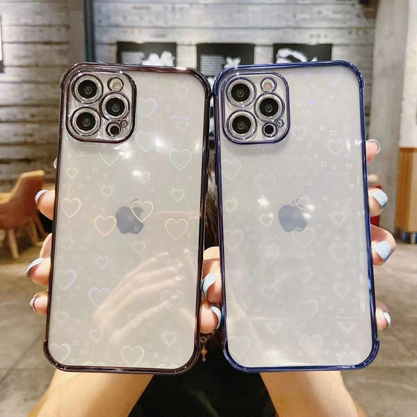 Luxury Plating Laser Love Heart Clear Silicone Soft iPhone Case