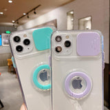 Candy Color Ring Holder Slide Lens Camera Protection Clear Soft Phone Case Back Cover for iPhone