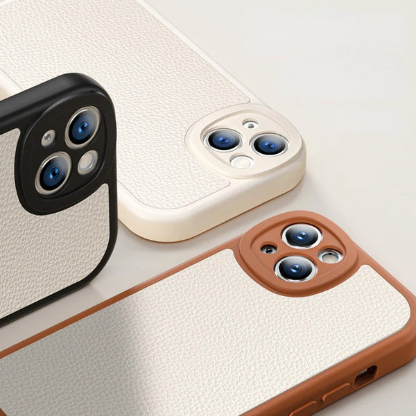Solid Color Frame Edge PU Leather Soft iPhone Case