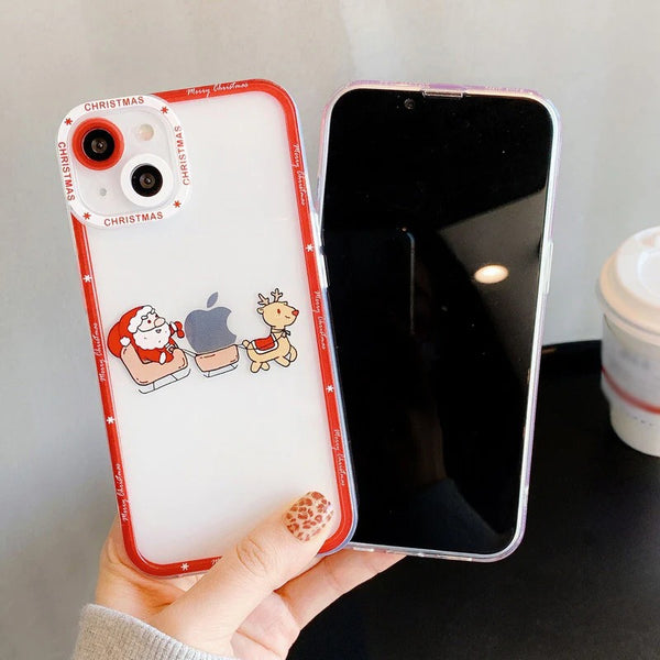Christmas Santa Claus Deer Elk Clear Soft Camera Lens Protection iPhone Case