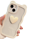 Cute 3D Love Heart Cat Ear Curly Wave Frame Clear Soft iPhone Case