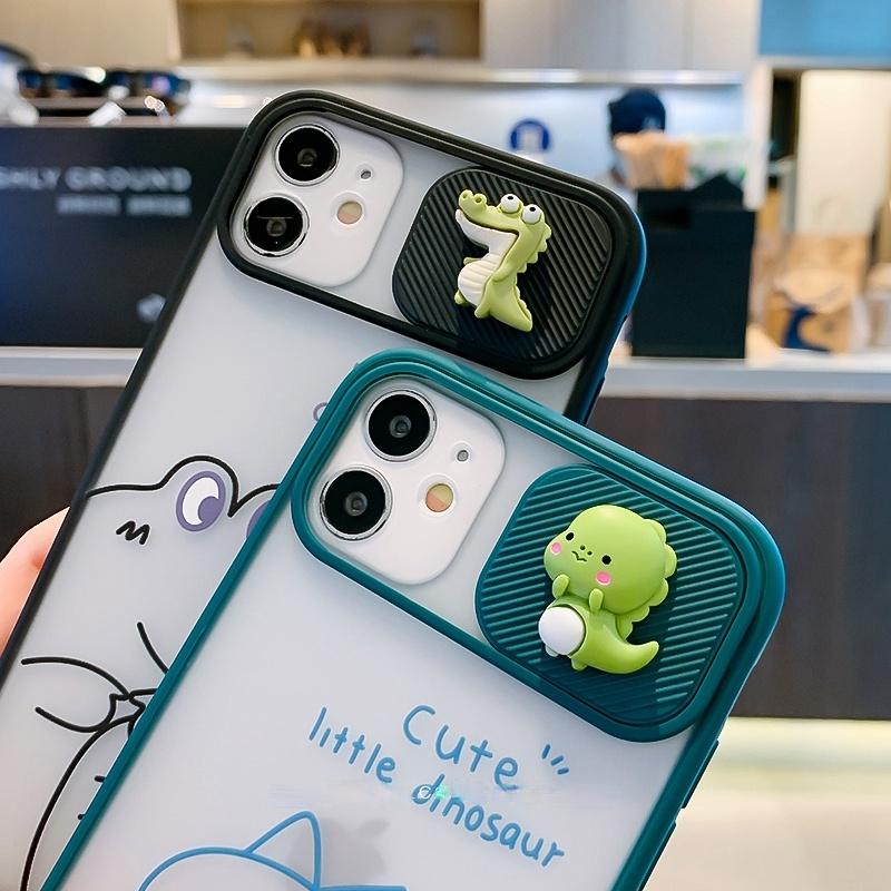 Cute Dinosaur Camera Lens Protective Matte Couple Matching Soft Phone Case Back Cover for iPhone