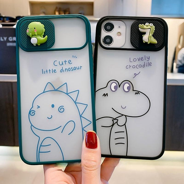 Cute Dinosaur Camera Lens Protective Matte Couple Matching Soft Phone Case Back Cover for iPhone