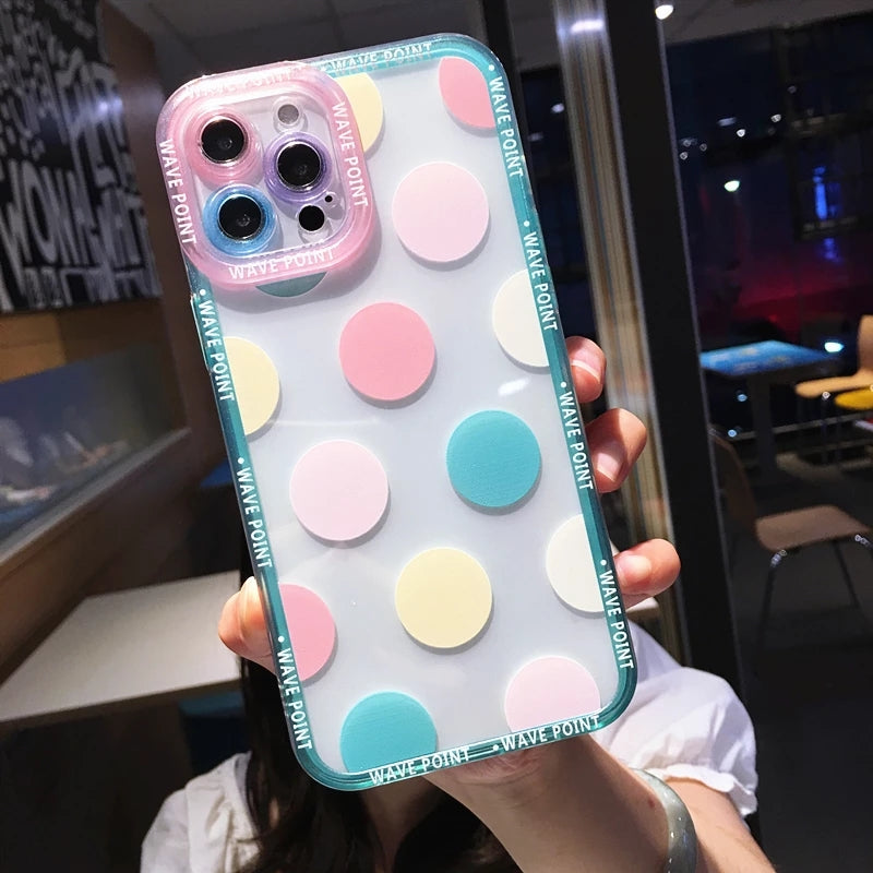 Cute Colorful Polka Dot Camera Lens Protection Clear Soft iPhone Case