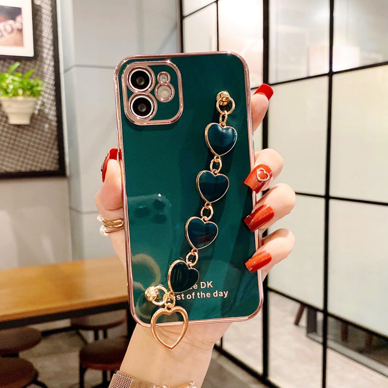Cute Plating Love Heart Wrist Chain Samsung Case