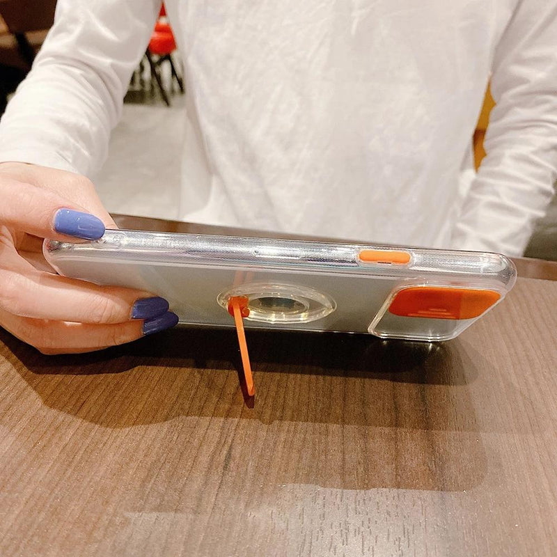 Candy Color Ring Holder Slide Lens Camera Protection Clear Soft Phone Case Back Cover for iPhone