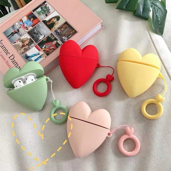 3D Cute Candy Color Love Heart with Key Ring Lanyard AirPods Case