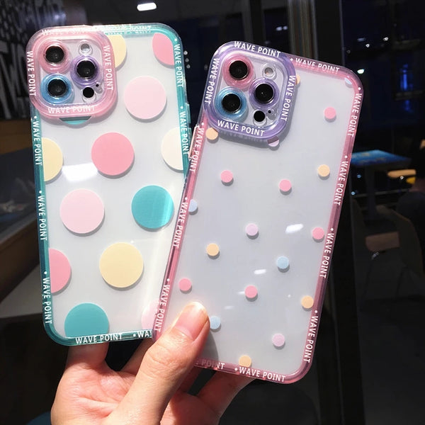 Cute Colorful Polka Dot Camera Lens Protection Clear Soft iPhone Case