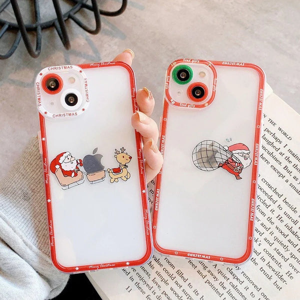 Christmas Santa Claus Deer Elk Clear Soft Camera Lens Protection iPhone Case