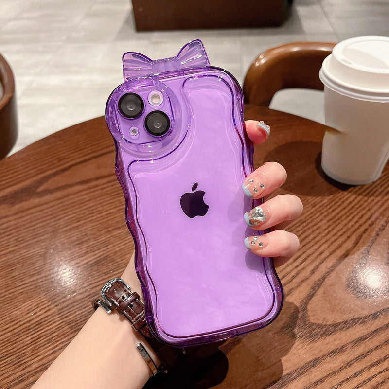 Cute Bow Knot Curly Wave Frame Clear Soft iPhone Case