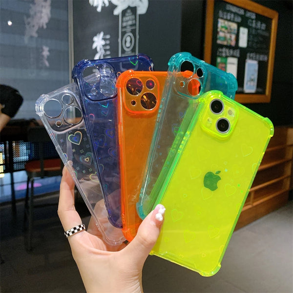 Luxury Laser Love Heart Clear Silicone Soft iPhone Case